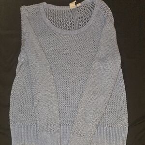 Blue Crew Neck Sweater with Ribbed Knit